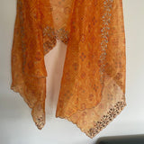 Indian dupatta printed bandhani organza sheer dupatta with beaded border embroidery scallop. - Neel Creations By Saanvi