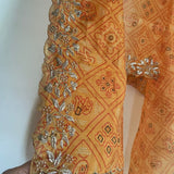 Indian dupatta printed bandhani organza sheer dupatta with beaded border embroidery scallop. - Neel Creations By Saanvi