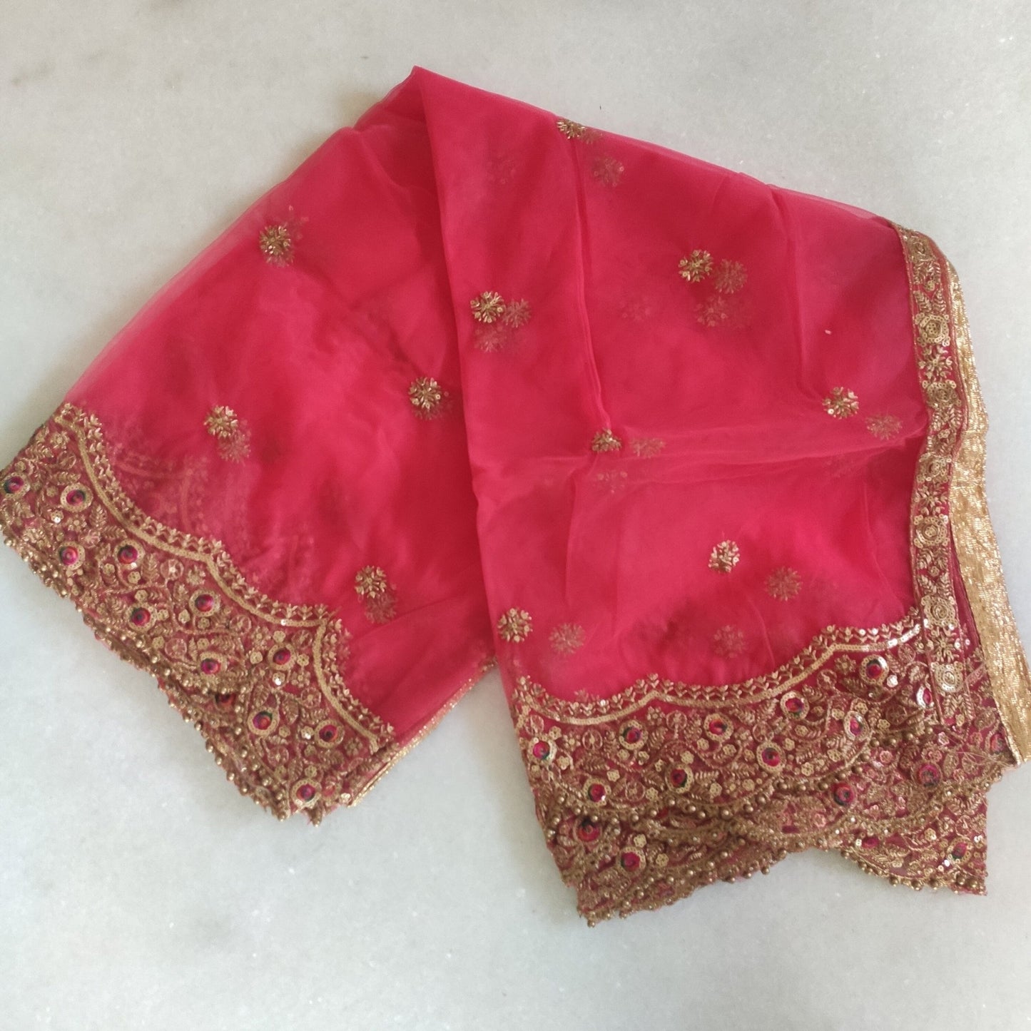 Indian dupatta veil for women. Lehenga dupatta Net beaded border Bridal pink dupatta. - Neel Creations By Saanvi