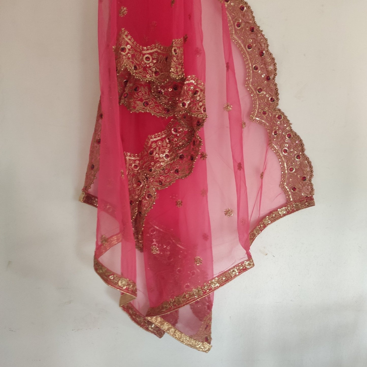 Indian dupatta veil for women. Lehenga dupatta Net beaded border Bridal pink dupatta. - Neel Creations By Saanvi