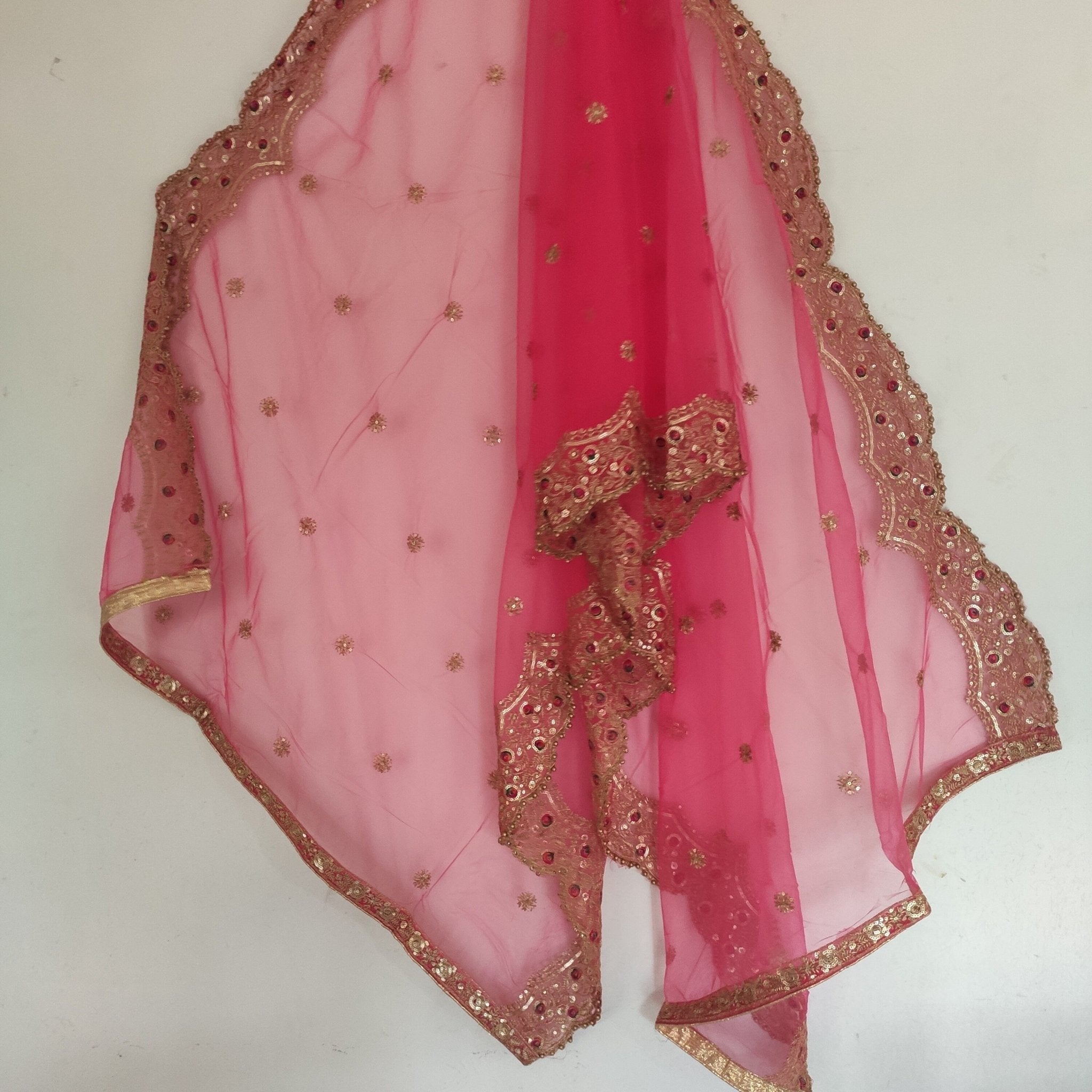 Indian dupatta veil for women. Lehenga dupatta Net beaded border Bridal pink dupatta. - Neel Creations By Saanvi