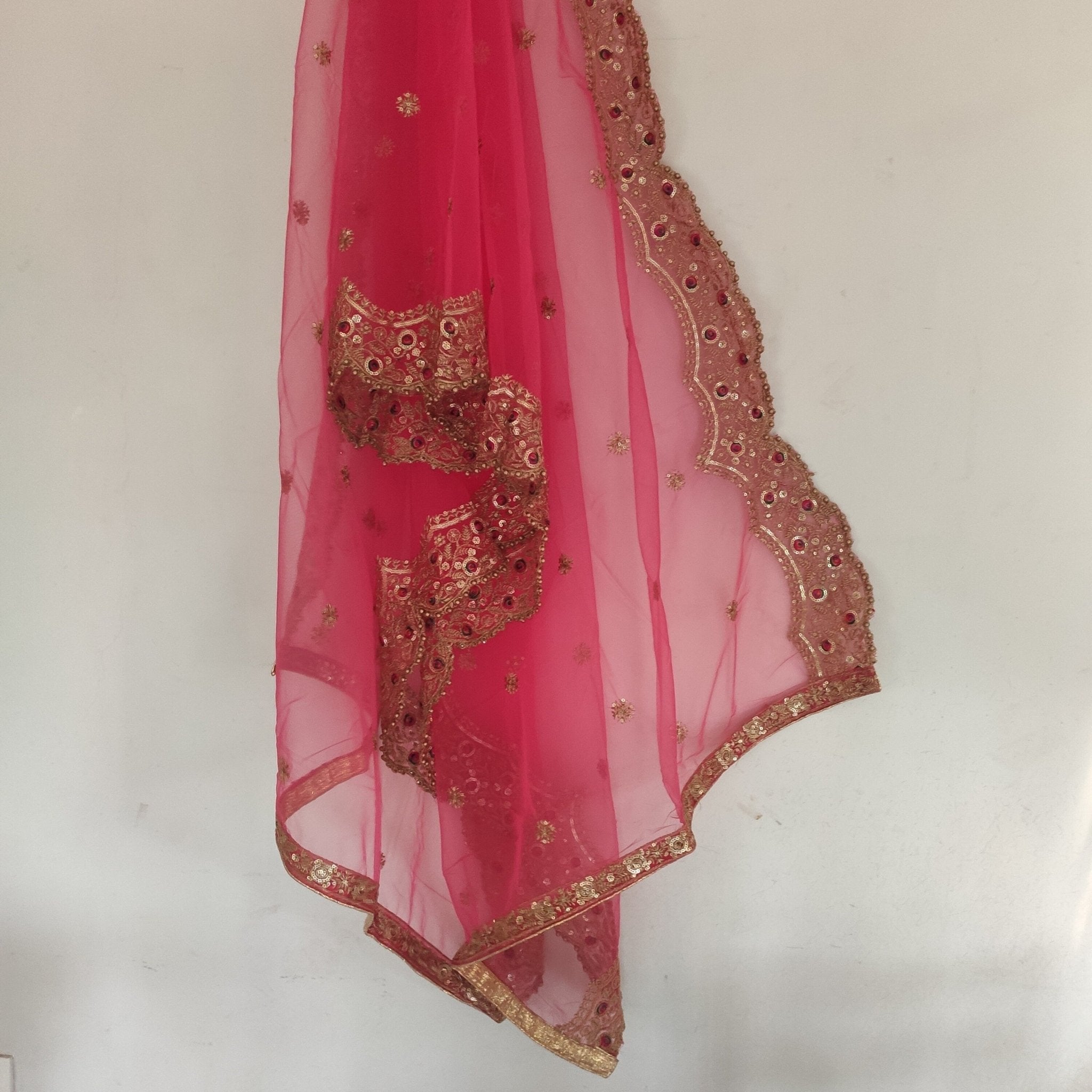 Indian dupatta veil for women. Lehenga dupatta Net beaded border Bridal pink dupatta. - Neel Creations By Saanvi
