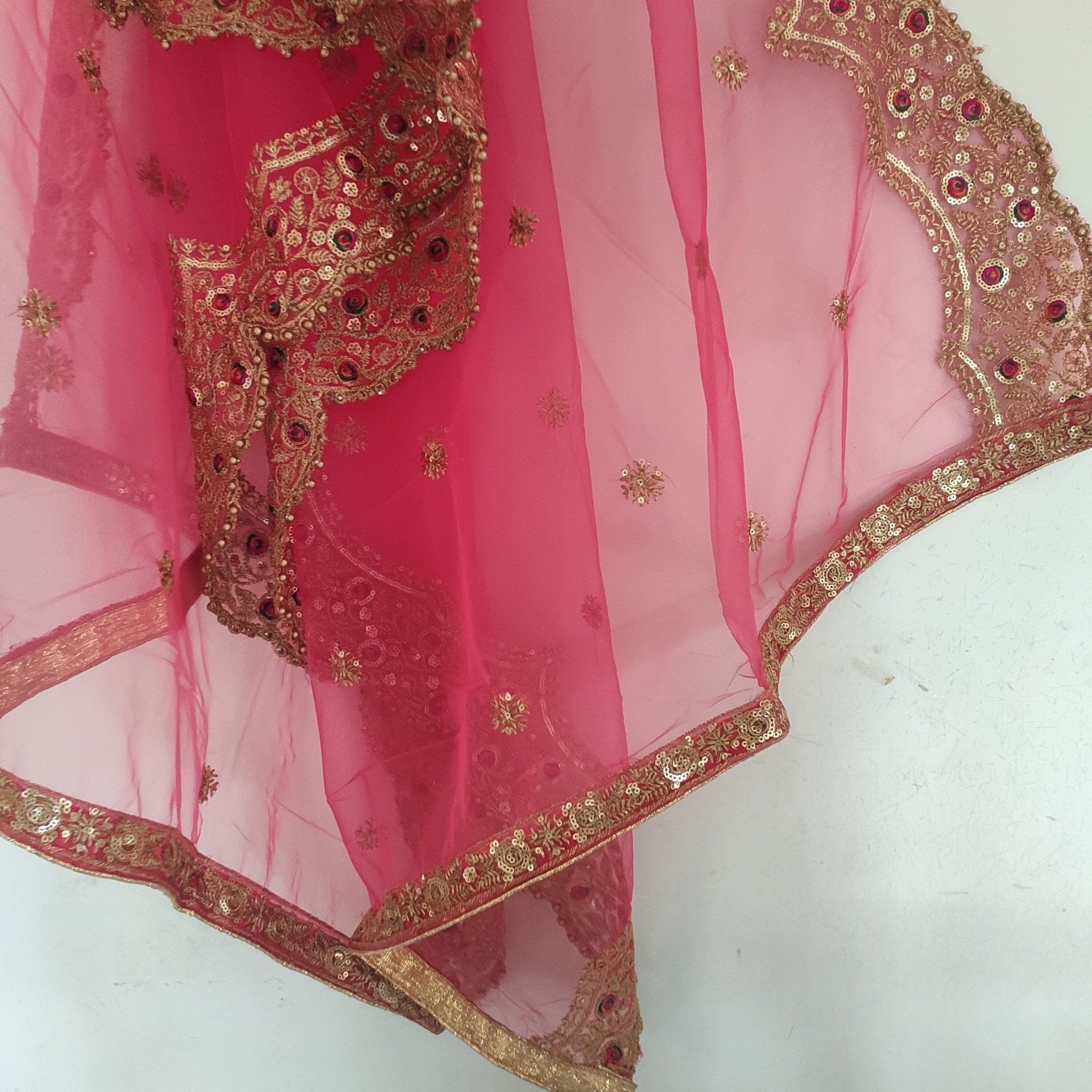 Indian dupatta veil for women. Lehenga dupatta Net beaded border Bridal pink dupatta. - Neel Creations By Saanvi