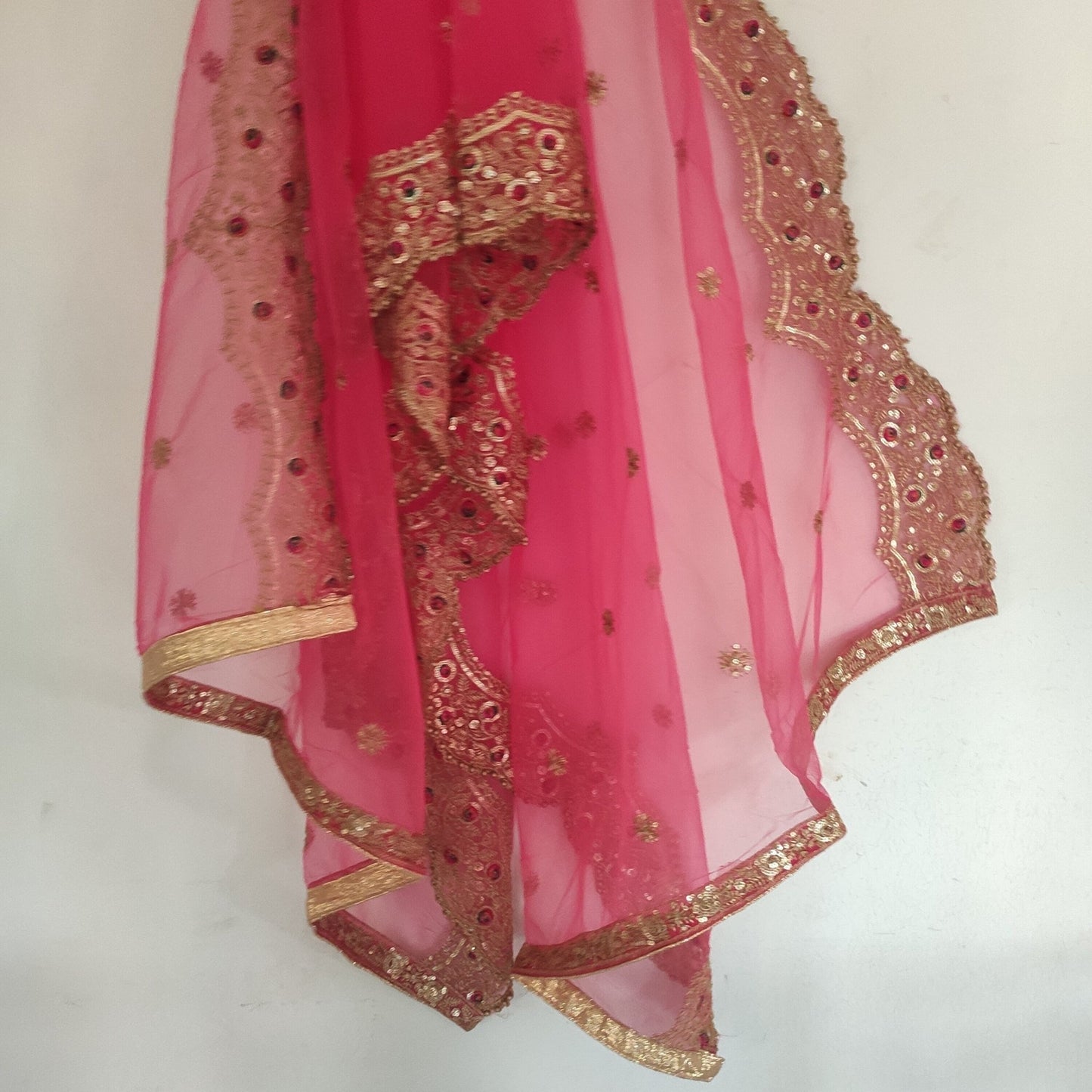 Indian dupatta veil for women. Lehenga dupatta Net beaded border Bridal pink dupatta. - Neel Creations By Saanvi