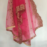 Indian dupatta veil for women. Lehenga dupatta Net beaded border Bridal pink dupatta. - Neel Creations By Saanvi