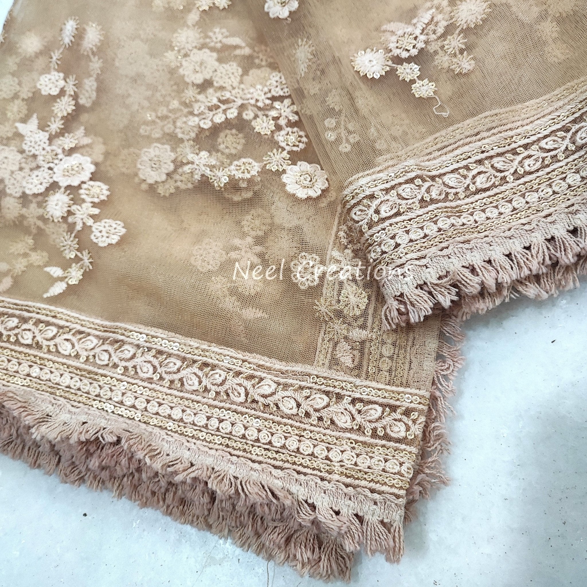 Indian Wedding Dupatta long net embroidered scarf Punjabi dress dupattas with thread and sequin embroidery for festival chunni lehenga stole - Neel Creations By Saanvi