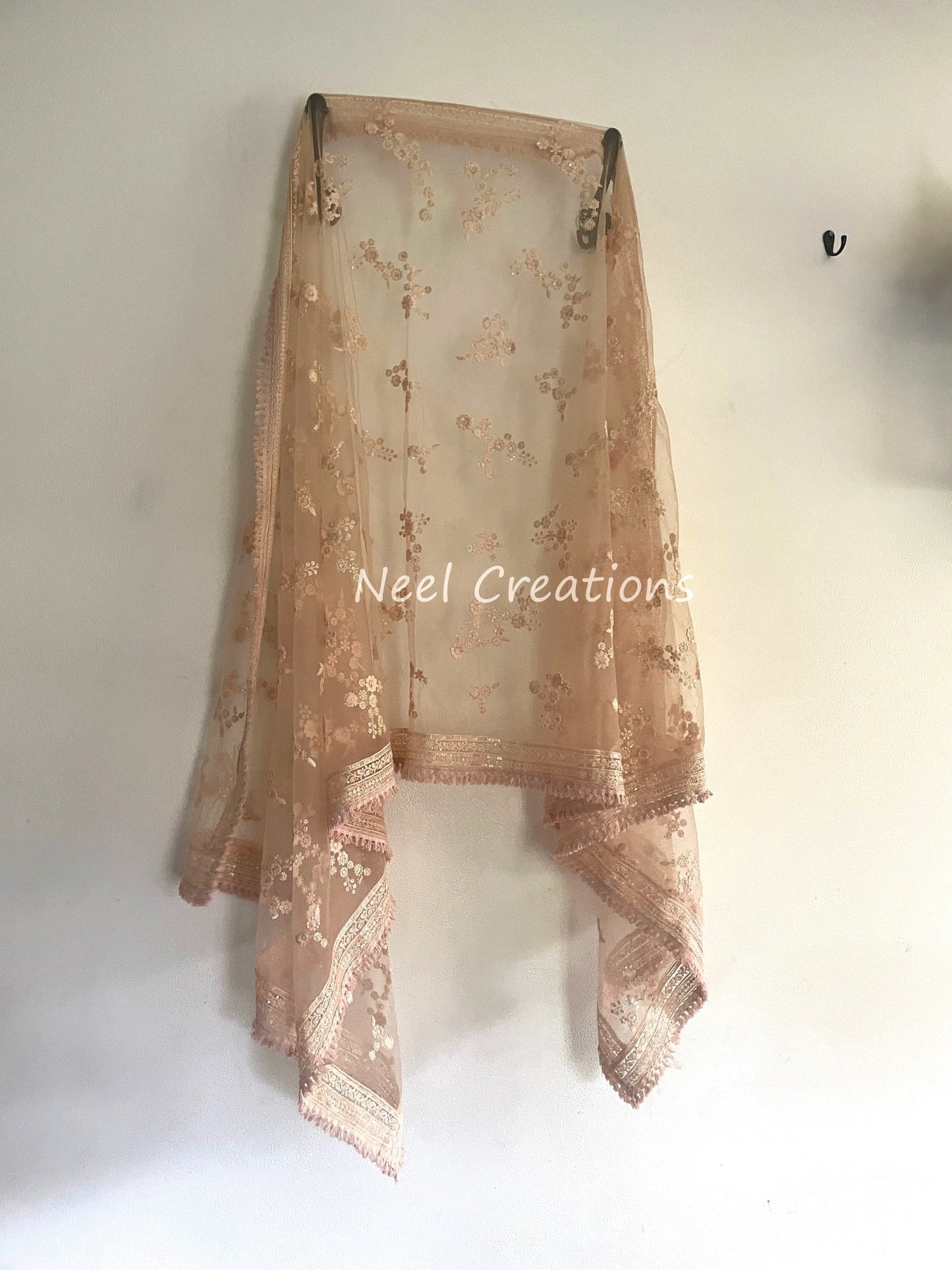 Indian Wedding Dupatta long net embroidered scarf Punjabi dress dupattas with thread and sequin embroidery for festival chunni lehenga stole - Neel Creations By Saanvi