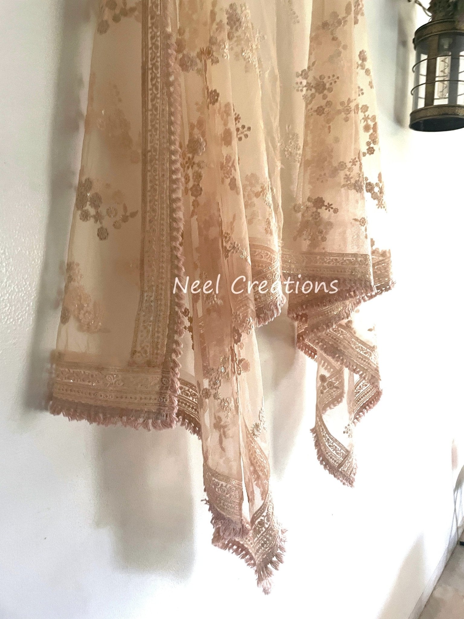 Indian Wedding Dupatta long net embroidered scarf Punjabi dress dupattas with thread and sequin embroidery for festival chunni lehenga stole - Neel Creations By Saanvi