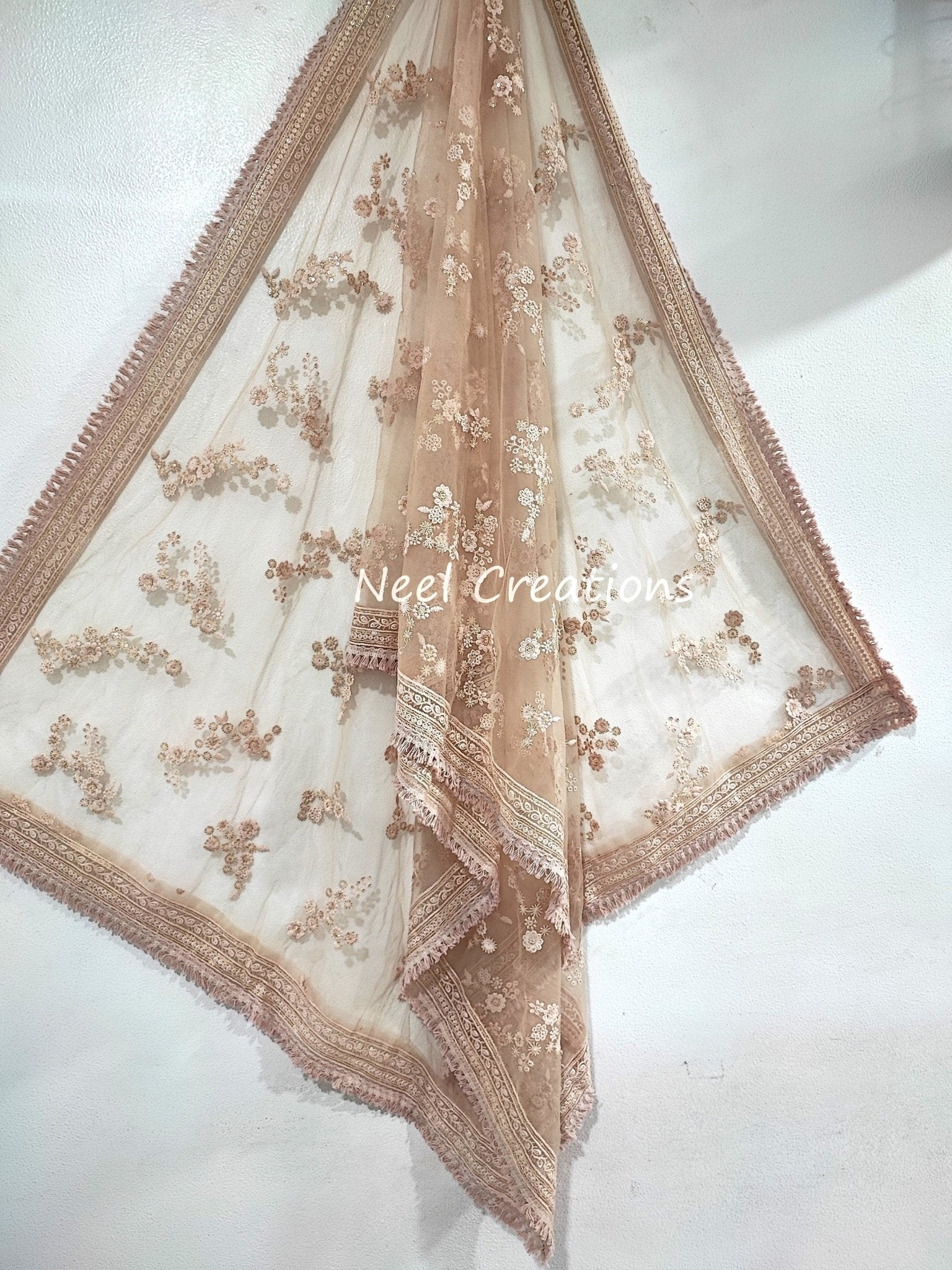 Indian Wedding Dupatta long net embroidered scarf Punjabi dress dupattas with thread and sequin embroidery for festival chunni lehenga stole - Neel Creations By Saanvi