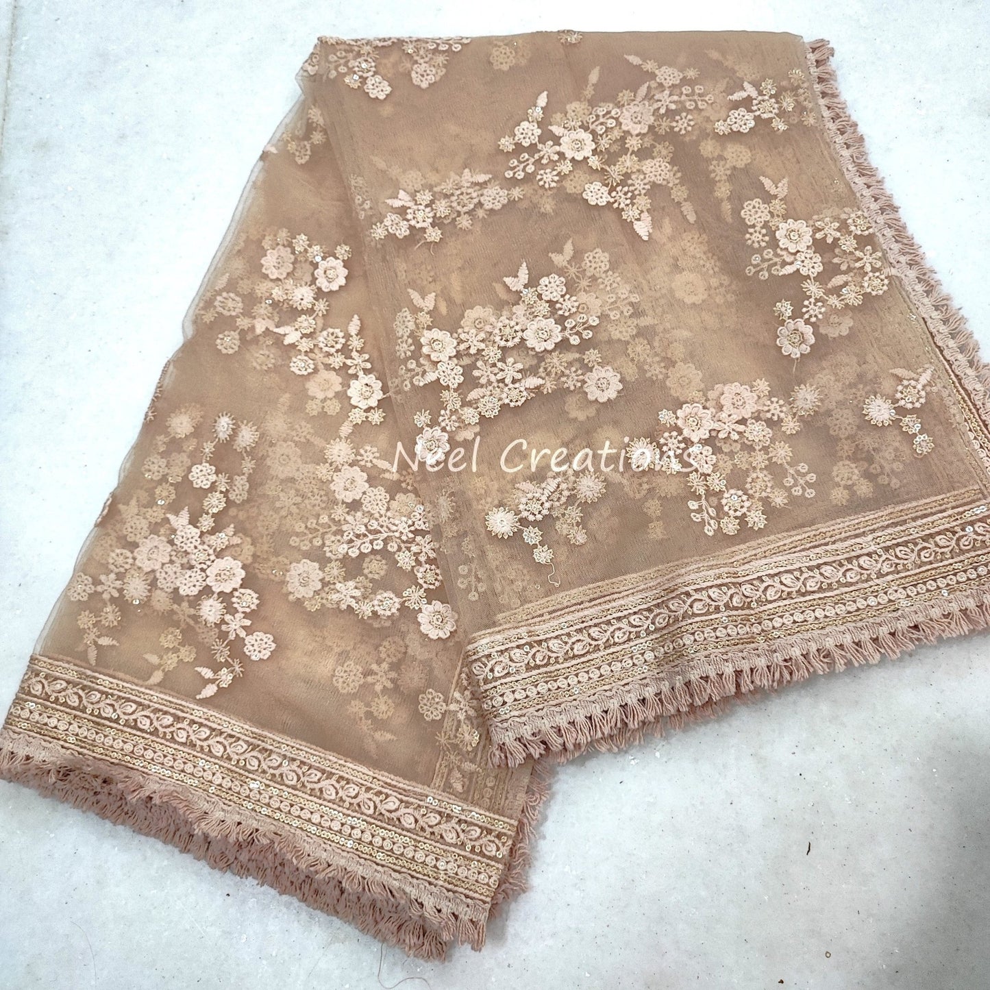 Indian Wedding Dupatta long net embroidered scarf Punjabi dress dupattas with thread and sequin embroidery for festival chunni lehenga stole - Neel Creations By Saanvi