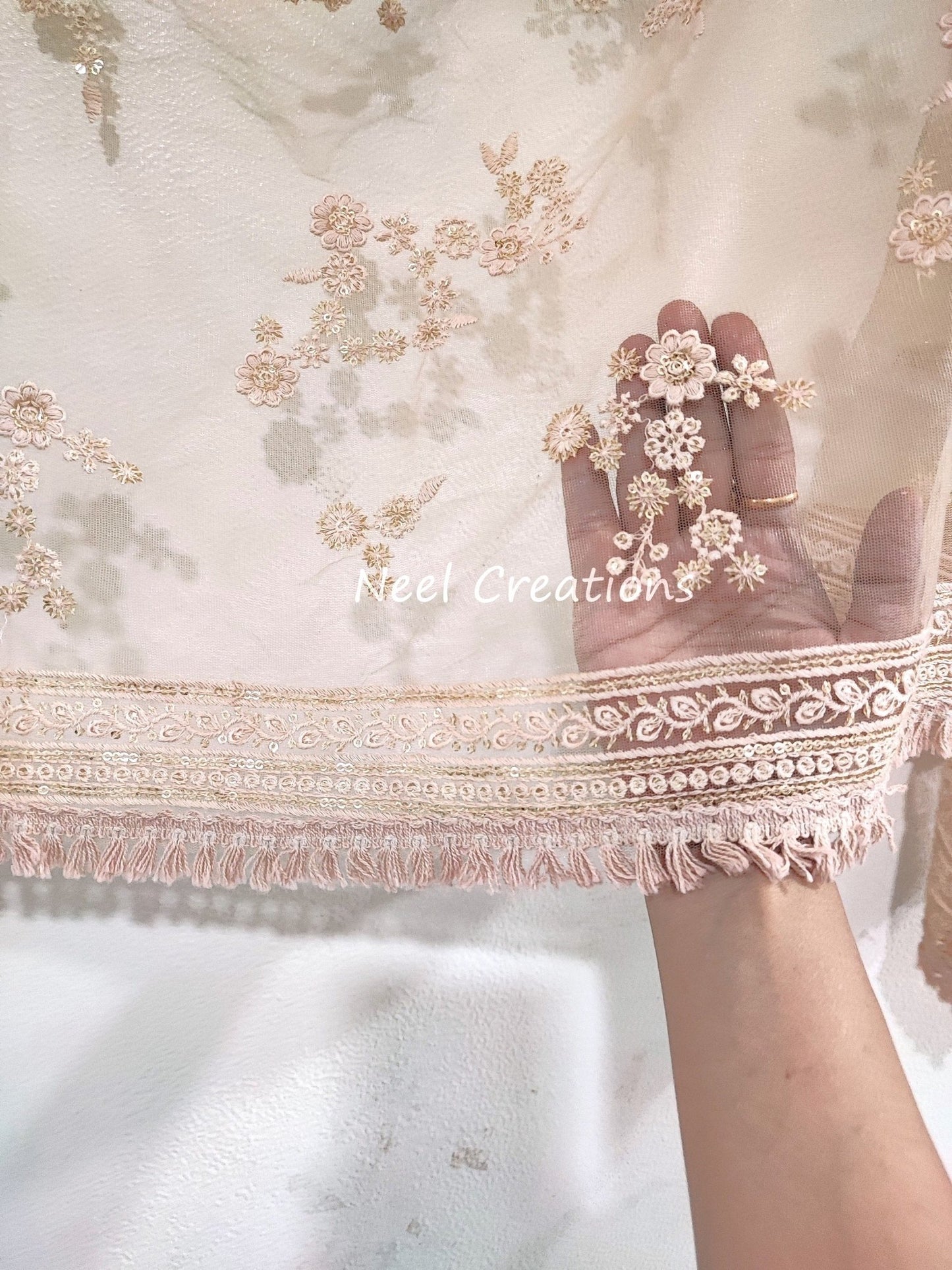 Indian Wedding Dupatta long net embroidered scarf Punjabi dress dupattas with thread and sequin embroidery for festival chunni lehenga stole - Neel Creations By Saanvi