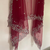 Maroon Silver Indian Wedding Dupatta long net embroidered scarf Punjabi dress dupattas with zari embroidery for festival chunni lehenga - Neel Creations By Saanvi