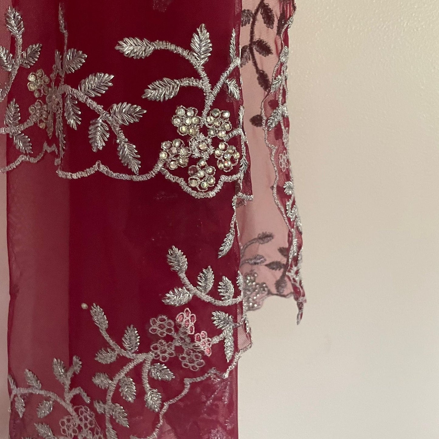 Maroon Silver Indian Wedding Dupatta long net embroidered scarf Punjabi dress dupattas with zari embroidery for festival chunni lehenga - Neel Creations By Saanvi