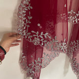 Maroon Silver Indian Wedding Dupatta long net embroidered scarf Punjabi dress dupattas with zari embroidery for festival chunni lehenga - Neel Creations By Saanvi
