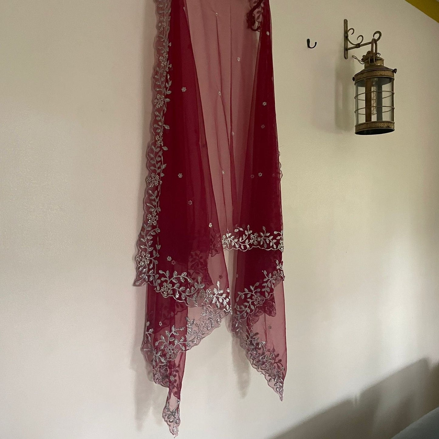 Maroon Silver Indian Wedding Dupatta long net embroidered scarf Punjabi dress dupattas with zari embroidery for festival chunni lehenga - Neel Creations By Saanvi