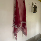 Maroon Silver Indian Wedding Dupatta long net embroidered scarf Punjabi dress dupattas with zari embroidery for festival chunni lehenga - Neel Creations By Saanvi