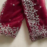 Maroon Silver Indian Wedding Dupatta long net embroidered scarf Punjabi dress dupattas with zari embroidery for festival chunni lehenga - Neel Creations By Saanvi