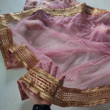 Mauve Indian net dupatta with glitter dots and gold border all over. Long bridal dupatta for women. - Neel Creations By Saanvi
