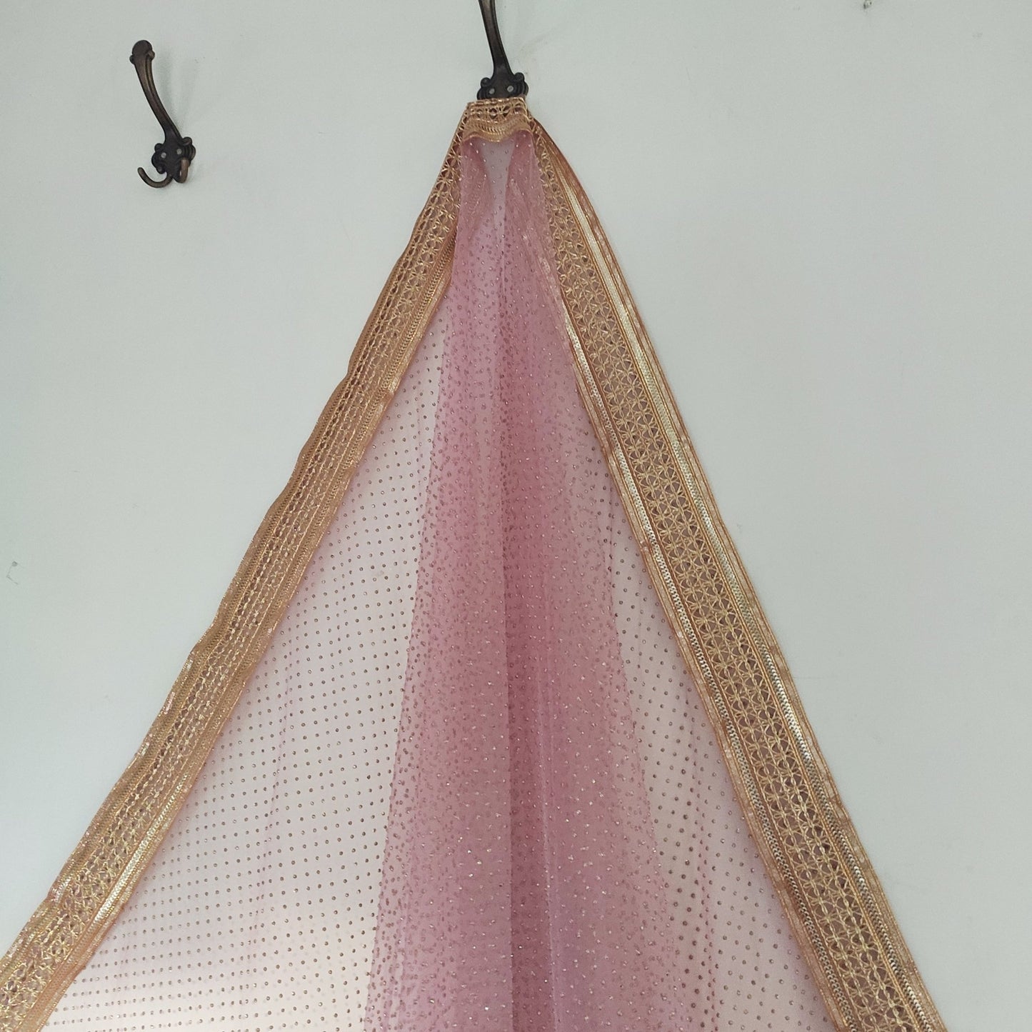 Mauve Indian net dupatta with glitter dots and gold border all over. Long bridal dupatta for women. - Neel Creations By Saanvi