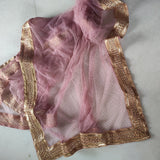 Mauve Indian net dupatta with glitter dots and gold border all over. Long bridal dupatta for women. - Neel Creations By Saanvi