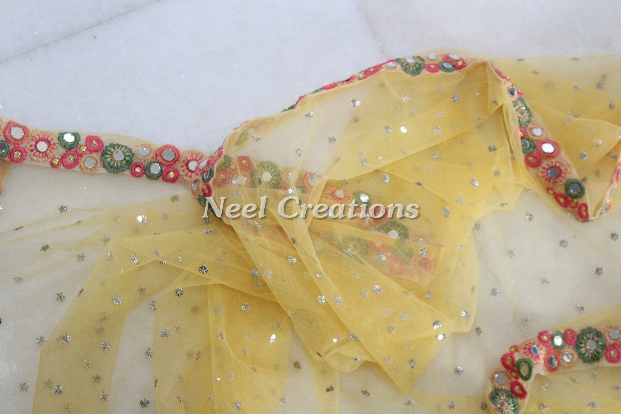 Net dupatta mirror border Indian dupatta for women - Neel Creations By Saanvi