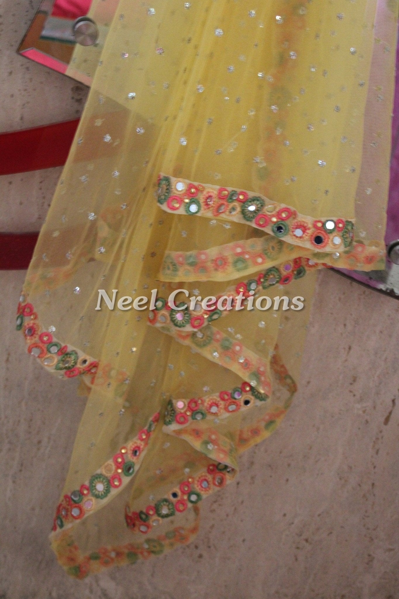 Net dupatta mirror border Indian dupatta for women - Neel Creations By Saanvi