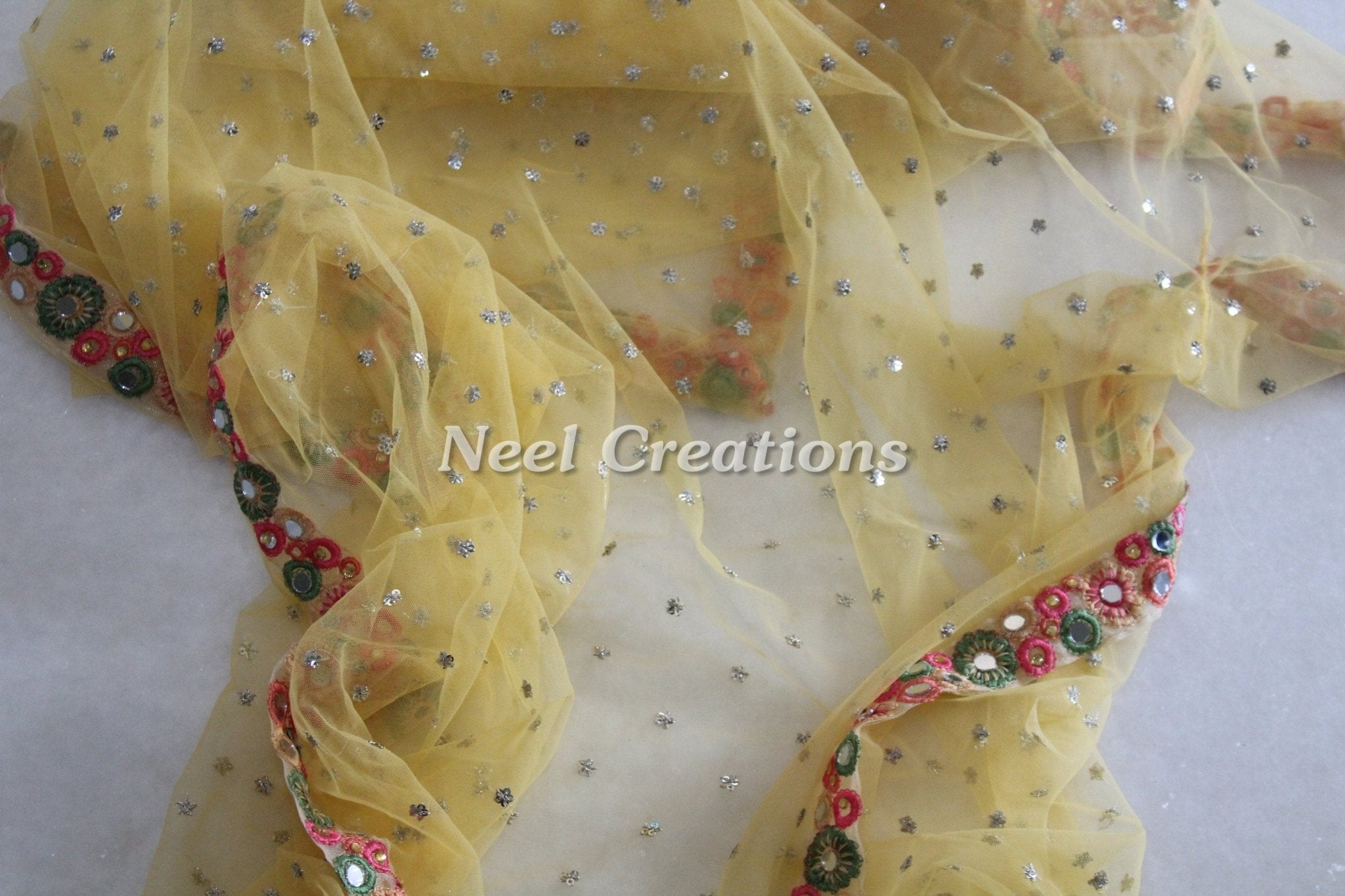 Net dupatta mirror border Indian dupatta for women - Neel Creations By Saanvi