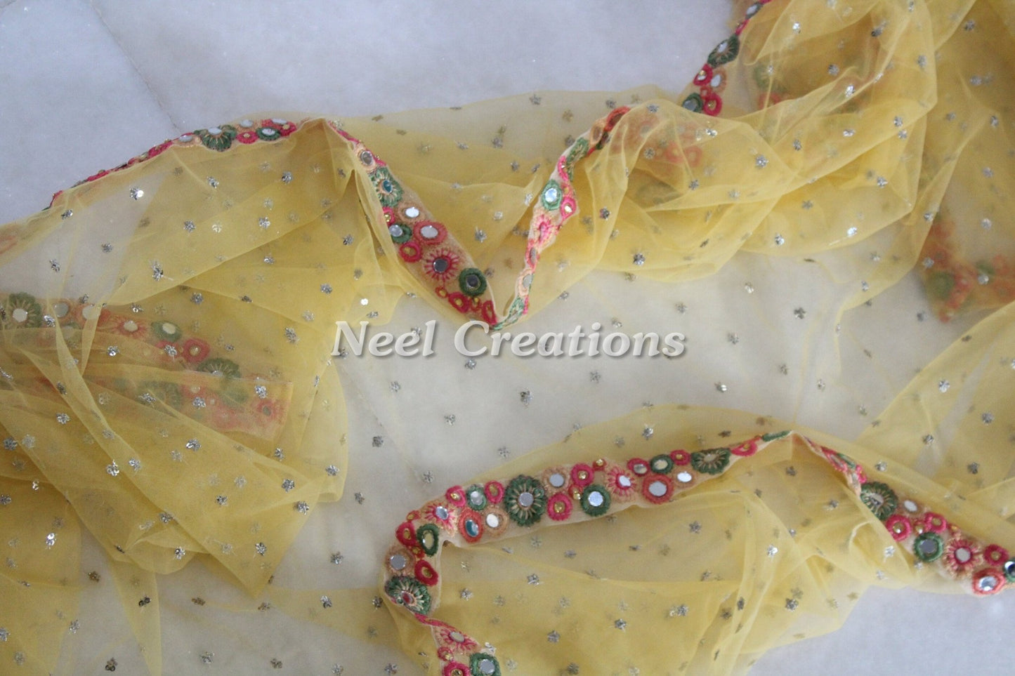 Net dupatta mirror border Indian dupatta for women - Neel Creations By Saanvi