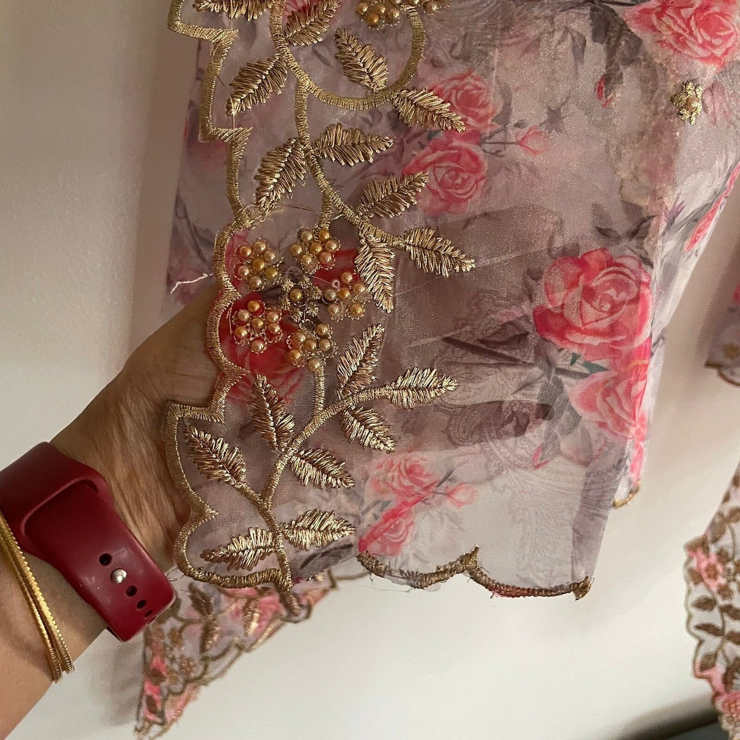 Rose print organza dupatta