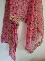 Organza dupatta printed floral dupatta. Printed with blue pink flowers dupatta and gold border - Neel Creations By Saanvi