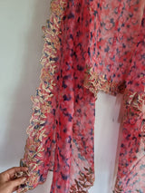 Organza dupatta printed floral dupatta. Printed with blue pink flowers dupatta and gold border - Neel Creations By Saanvi