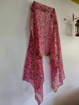 Organza dupatta printed floral dupatta. Printed with blue pink flowers dupatta and gold border - Neel Creations By Saanvi