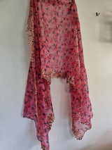 Organza dupatta printed floral dupatta. Printed with blue pink flowers dupatta and gold border - Neel Creations By Saanvi
