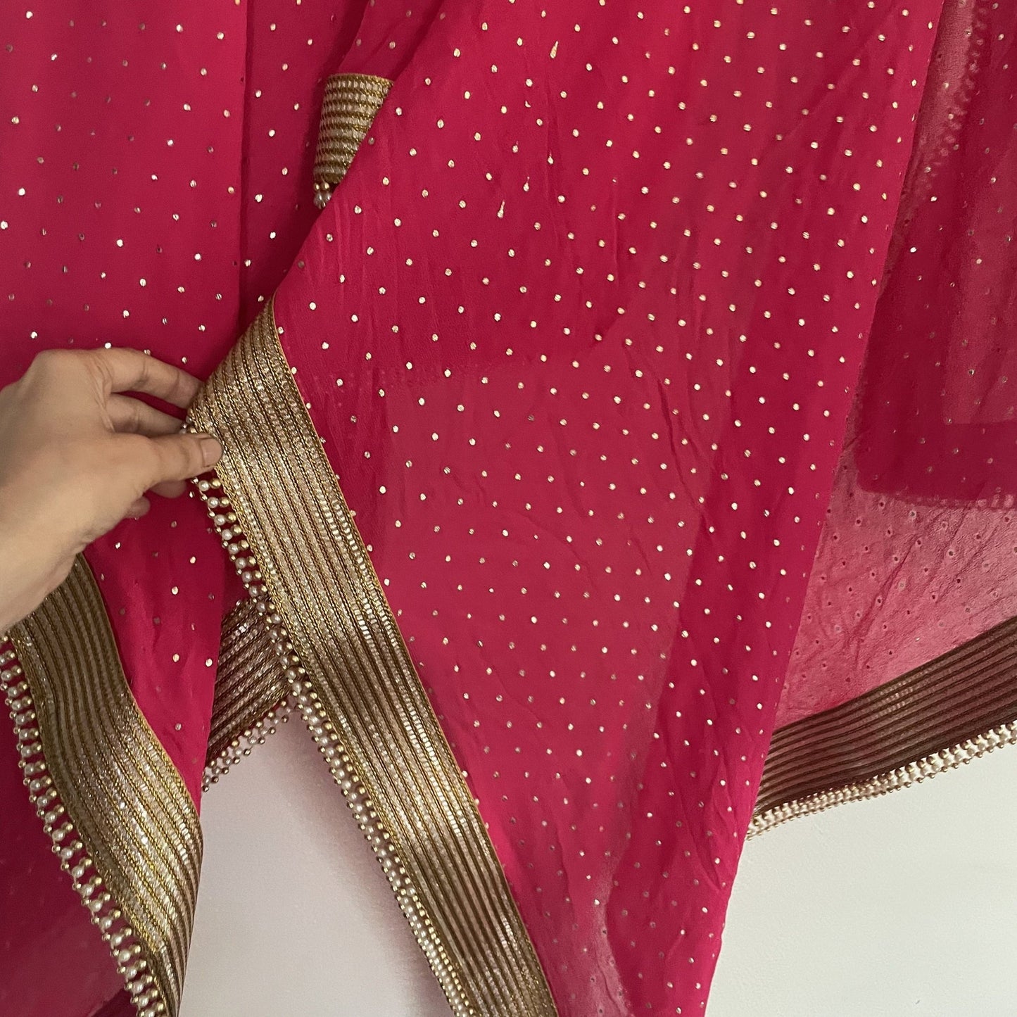 Pink Bridal Indian sheer dupatta for women with beaded border lace. - Neel Creations By Saanvi