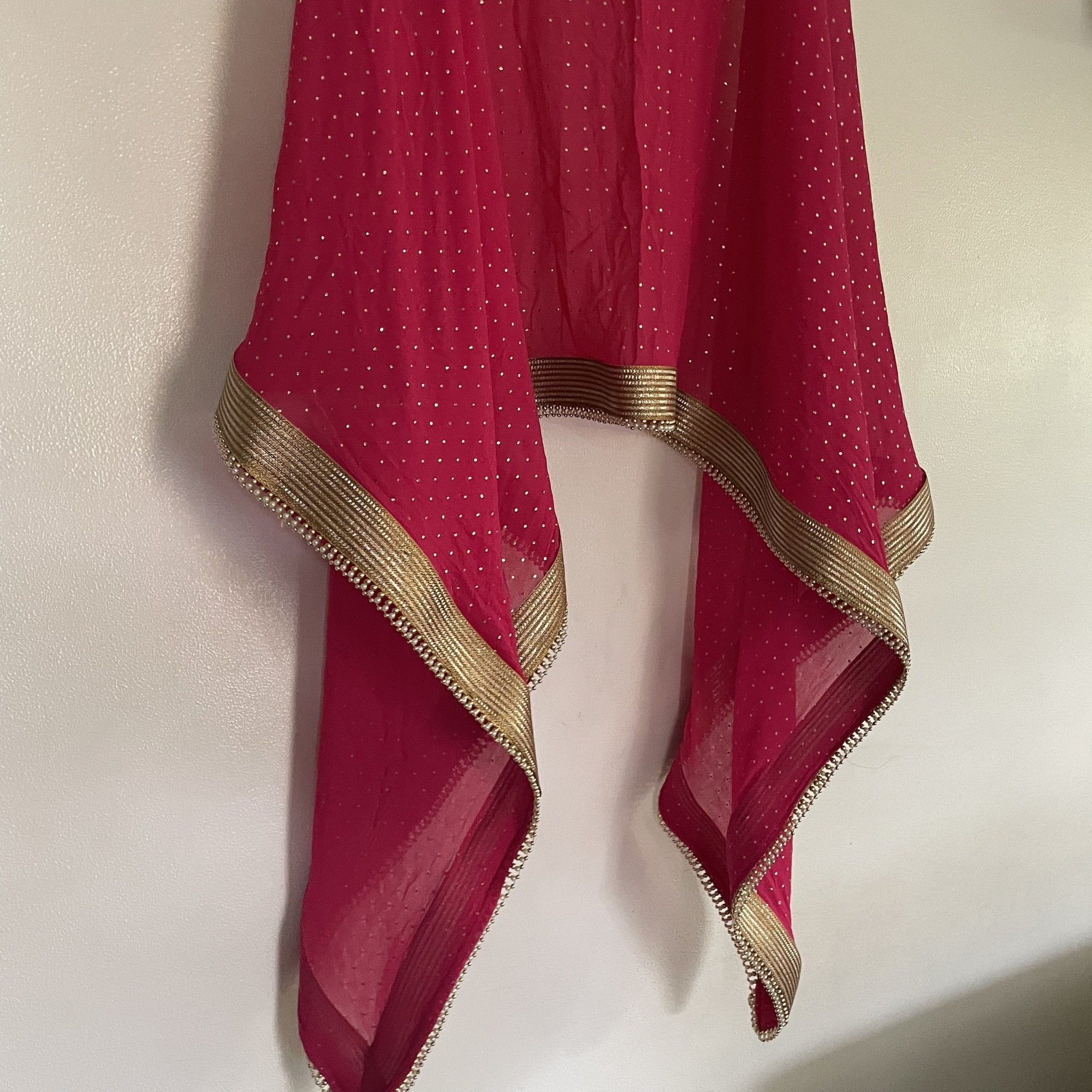 Pink Bridal Indian sheer dupatta for women with beaded border lace. - Neel Creations By Saanvi