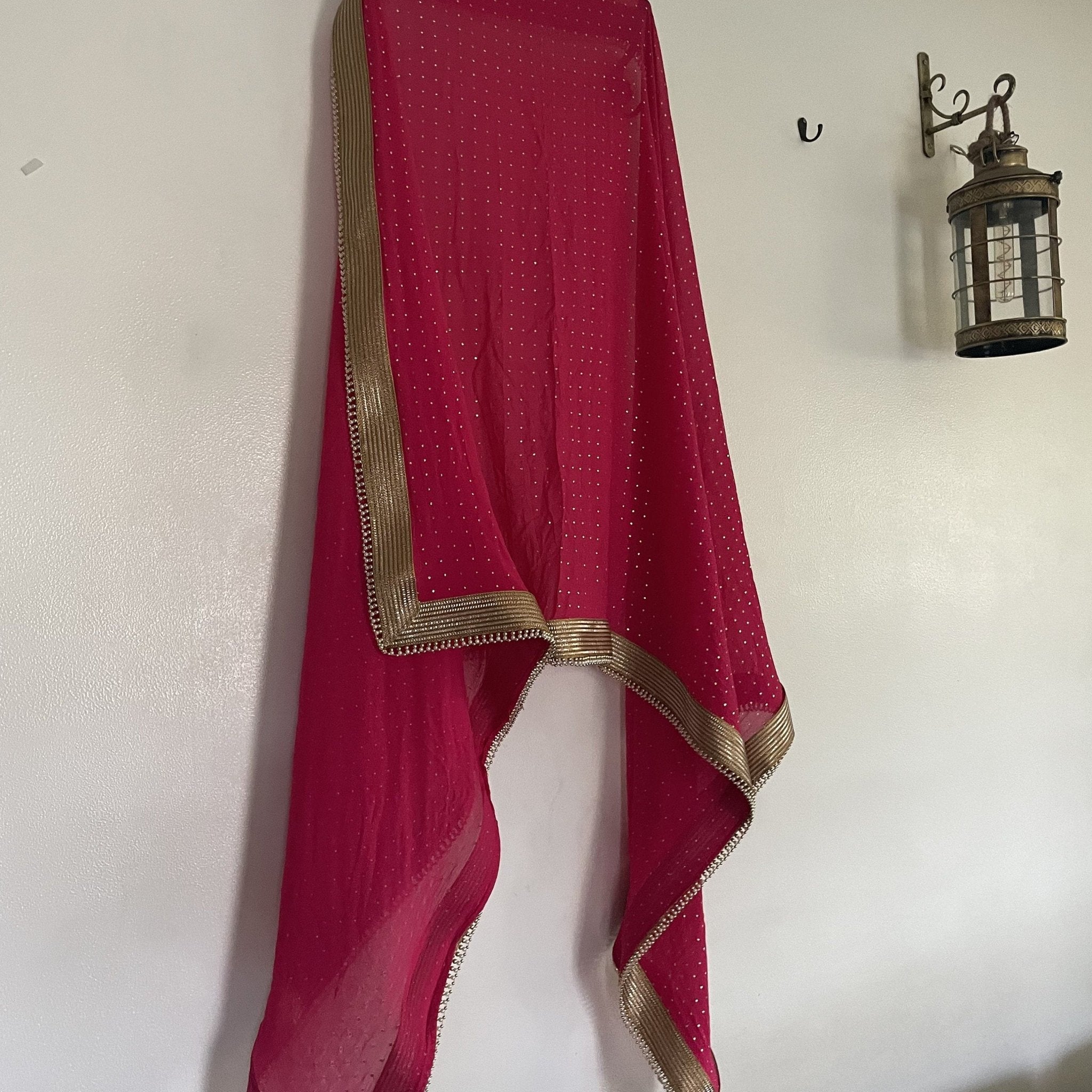 Pink Bridal Indian sheer dupatta for women with beaded border lace. - Neel Creations By Saanvi