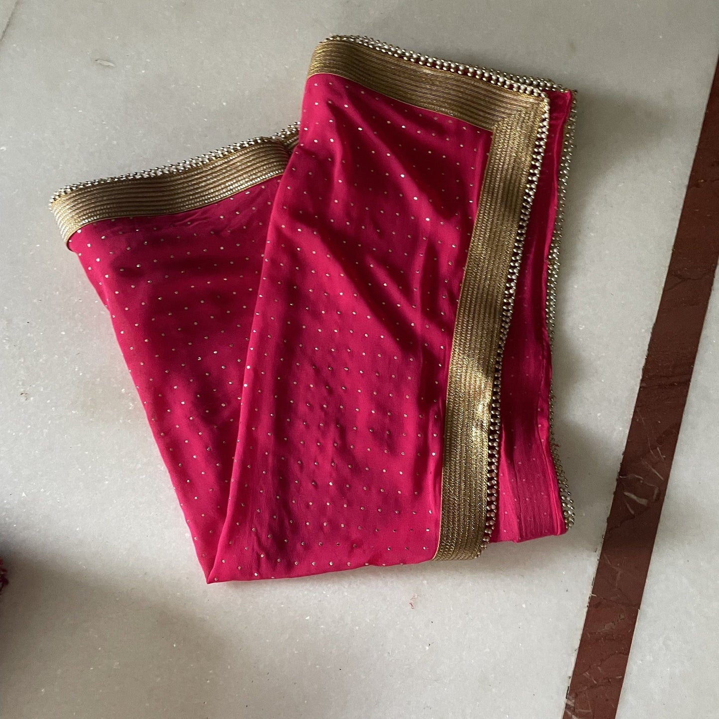 Pink Bridal Indian sheer dupatta for women with beaded border lace. - Neel Creations By Saanvi