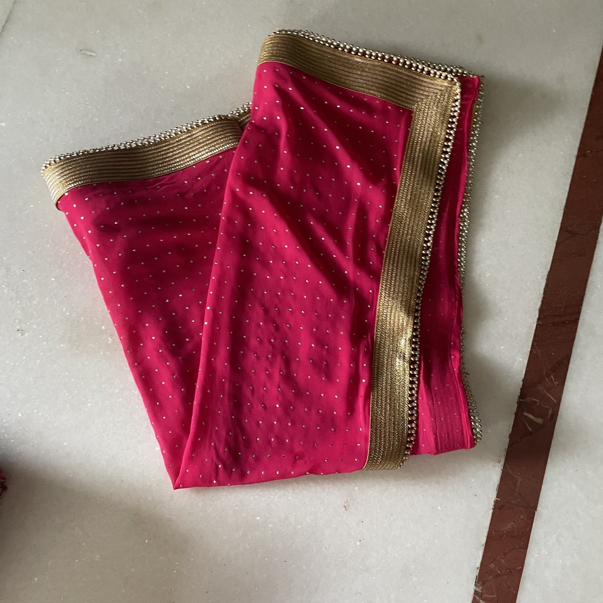 Pink Bridal Indian sheer dupatta for women with beaded border lace. - Neel Creations By Saanvi