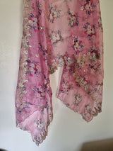 Pink floral dupatta for women. Organza dupatta with embroidered border. - Neel Creations By Saanvi