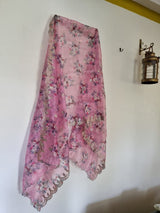 Pink floral dupatta for women. Organza dupatta with embroidered border. - Neel Creations By Saanvi