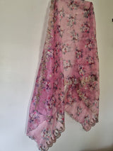 Pink floral dupatta for women. Organza dupatta with embroidered border. - Neel Creations By Saanvi