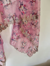 Pink floral dupatta for women. Organza dupatta with embroidered border. - Neel Creations By Saanvi