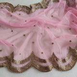 Pink Indian dupatta. Long net embroidered scalloped bridal dupatta. - Neel Creations By Saanvi