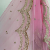 Pink Indian dupatta. Long net embroidered scalloped bridal dupatta. - Neel Creations By Saanvi