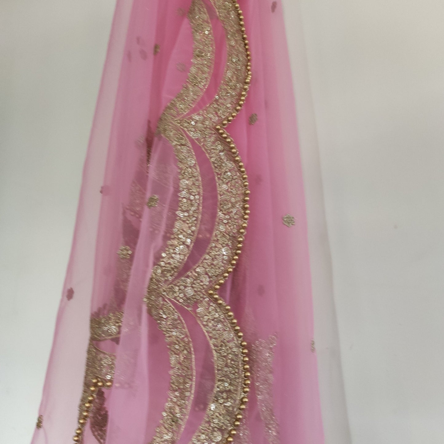 Pink Indian dupatta. Long net embroidered scalloped bridal dupatta. - Neel Creations By Saanvi