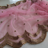 Pink Indian dupatta. Long net embroidered scalloped bridal dupatta. - Neel Creations By Saanvi