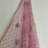 Pink Net dupatta with beaded border. wedding veil. - Neel Creations By Saanvi