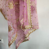 Pink Net dupatta with beaded border. wedding veil. - Neel Creations By Saanvi