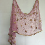 Pink Net dupatta with beaded border. wedding veil. - Neel Creations By Saanvi
