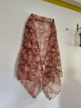 Printed Brown organza floral dupatta with light gold scallop embroidery border. Indian dupatta for women - Neel Creations By Saanvi